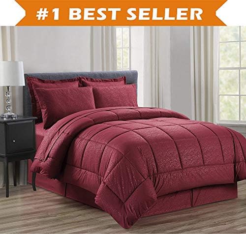 Luxury Bed-in-a-Bag Comforter Set on Amazon! Elegant Comfort Wrinkle Resistant - Silky Soft Beautiful Design Complete Bed-in-a-Bag 8-Piece Comforter Set -Hypoallergenic- King Burgundy
