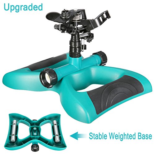 Lawn Sprinkler (Newly Upgraded) Pathonor Impact Sprinkler Garden Sprinkler Weighted Stable Base Pulsating Sprinkler Automatic 360 Degrees Yard Sprinkler for Watering Lawn Yard Garden Patio