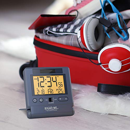 MARATHON Atomic Travel Alarm Clock with Auto Night Light, Blue 12 or