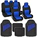 BDK Two-Tone PolyPro Car Seat Covers Full Set with Motor Trend Heavy Duty Rubber Car Floor Mats, Black & Blue – Interior Covers for Auto Truck Van SUV