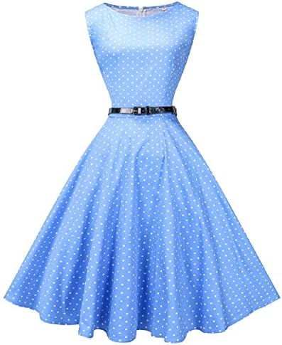 VOGVOG Women Boatneck Sleeveless Vintage Tea Cocktail Dress with Belt Size S-4XL