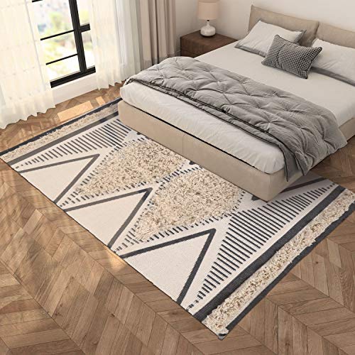 Tufted Cotton Area Rug 4' x 6', KIMODE Woven Fringe Throw ...