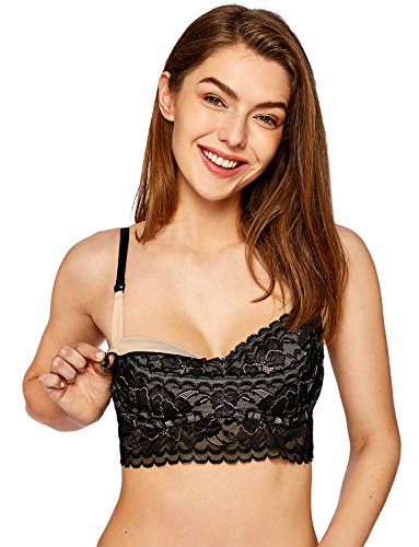 MOMANDA Women's Underwire Lace Nursing Hands-Free Pumping Bra Black 36DD - Thumbnail 2