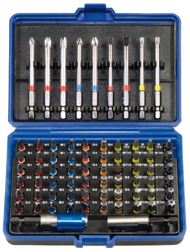 SW-Stahl 04127L Bitsortiment, 1/4, 71-teilig I Bit Set 71-tlg I Farbmarkierte Torx T10–T40 I Phillips PH1–PH3 I Schlitz 4.5 mm I Schrauberbits mit Bit-Halter und Kassette
