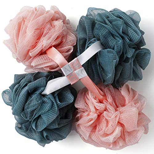 Bath Shower Sponge Loofah, Laxcare Mesh Pouf Shower Ball Body Scrubber Exfoliator, Pack of 4