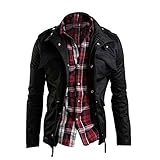 Zicac Men's Casual Fashion Military Zip Button Cotton Jacket Coat (XL,Black)