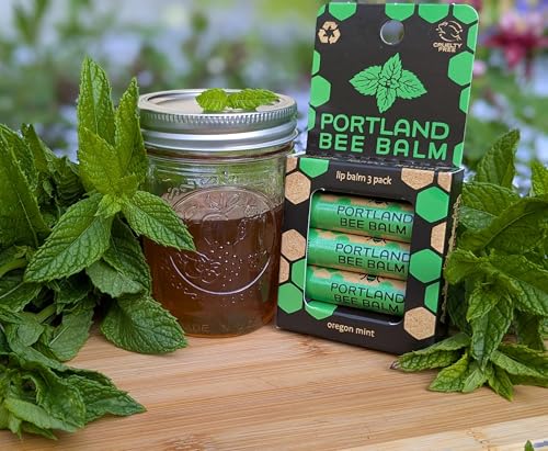 Portland Bee Balm All Natural Handmade Beeswax Based Lip Balm, Oregon Mint 3 Count