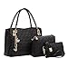 Deluxe Women 3 Piece Tote Bag Pu Leather Handbag Purse Bags Set (Black4)