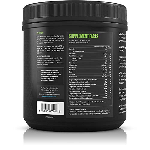 Legion Genesis Green Superfood Powder with Spirulina, Dandelion
