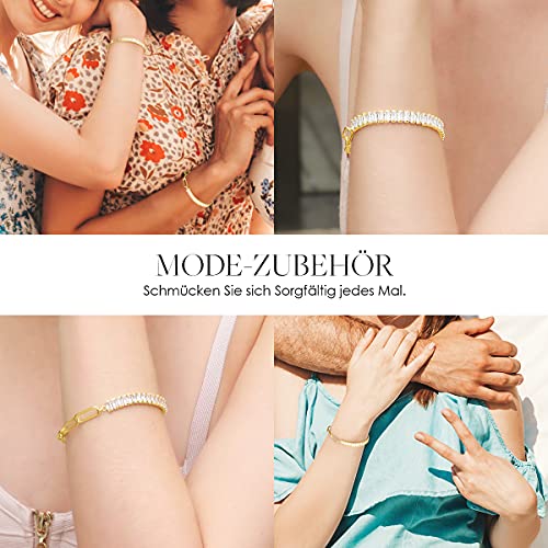 Damen Tennis Armband Rechteck Weiß Zirkonia Büroklammer Link Armkette Mode Verstellbar Armbänder Schmuck Geschenke für Sie Frauen Freundin Ehefrau Mama Geburtstag Jahrestag Hochzeit Party