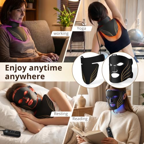 Aimilove LED Light Therapy Mask for Face & Neck,4 Light Modes Red Blue Infrared & Mixed Light, 850nm Infrared Light, Soft Silicone LED Face Mask, Portable Home Skin Care Device for Wrinkles & Acne