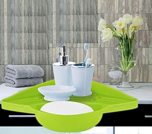 Queenly Kitchen Sink Corner Shelf Wall Cuisine Dish Rack Drain 1pc (Green)