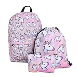 Unicorn Backpack for Girls, Deanfun 3pcs/set Print Rainbow Unicorn Backpack, School College Bag for Teens Girls Students (pink)