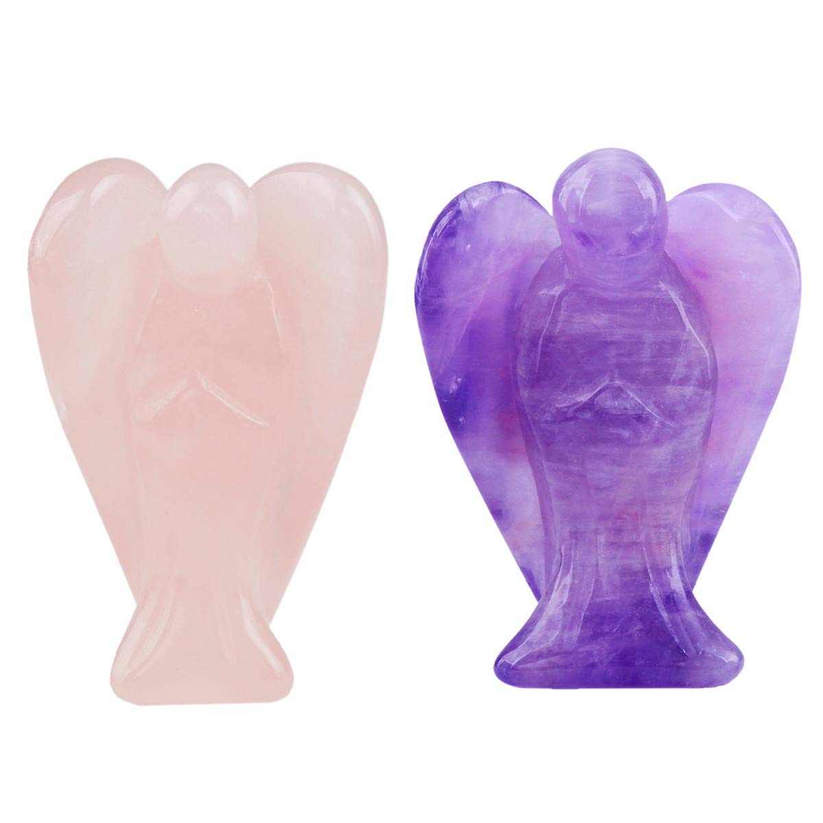 KYEYGWO Pocket Guardian Angel Carved Gemstone Peace Angel Healing Crystal Ornaments Statues for Decoration 1.5", Pack of 2