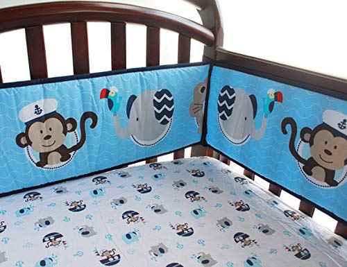 Amomo Crib Bumpers Breathable Baby Bumper Pads 4 Piece for Baby Girl Boy (Blue-Animals） - Thumbnail 6