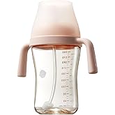 bc babycare Sippy Cup Learner for 6+ Month Old with Nipples & Handles, Spill Proof Sippy Cup, Weighted Straw Toddler Cups, Anti-Choking Baby Cups 1 Pack,Pink