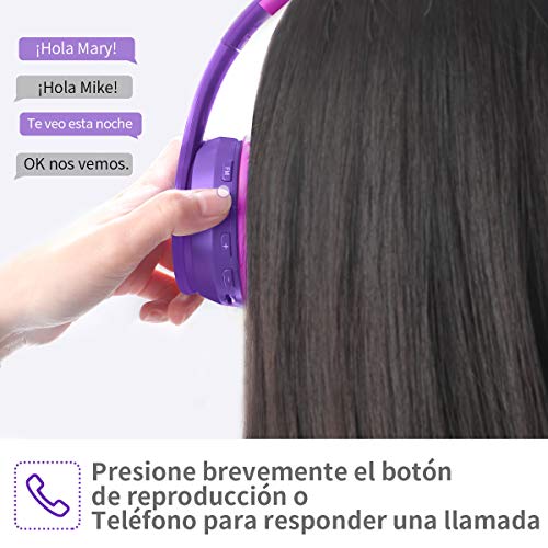 Ifecco Bluetooth Estéreo Auriculares Música sobre-oído Sonido de Alta fidelidad, Bluetooth Banda para la Cabeza Plegable con micrófono y Cable de Audio (Morado Oscuro)