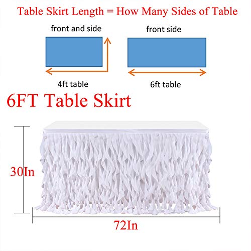 Haperlare 6ft Curly Willow White Table Skirt, Tulle Table Skirt for Rectangle or Round Table Tutu Tablecloth Table Skirting for Wedding Party Baby Shower Birthday Banquet Table Decorations
