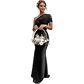 VPOAWT Mermaid One Shoulder Satin Bridesmaid Dresses for Women Tulle Floor Length Open Back Corset Evening Formal Gowns