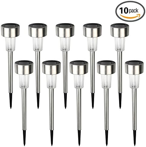 Emart 10 Pack Solar Light Low Voltage Led Stainless Steel Waterproof light Outdoor Path Light Landscape Lighting Kits Lawn Garden Lights for Yard, Patio, Walkway, Christmas (White light)