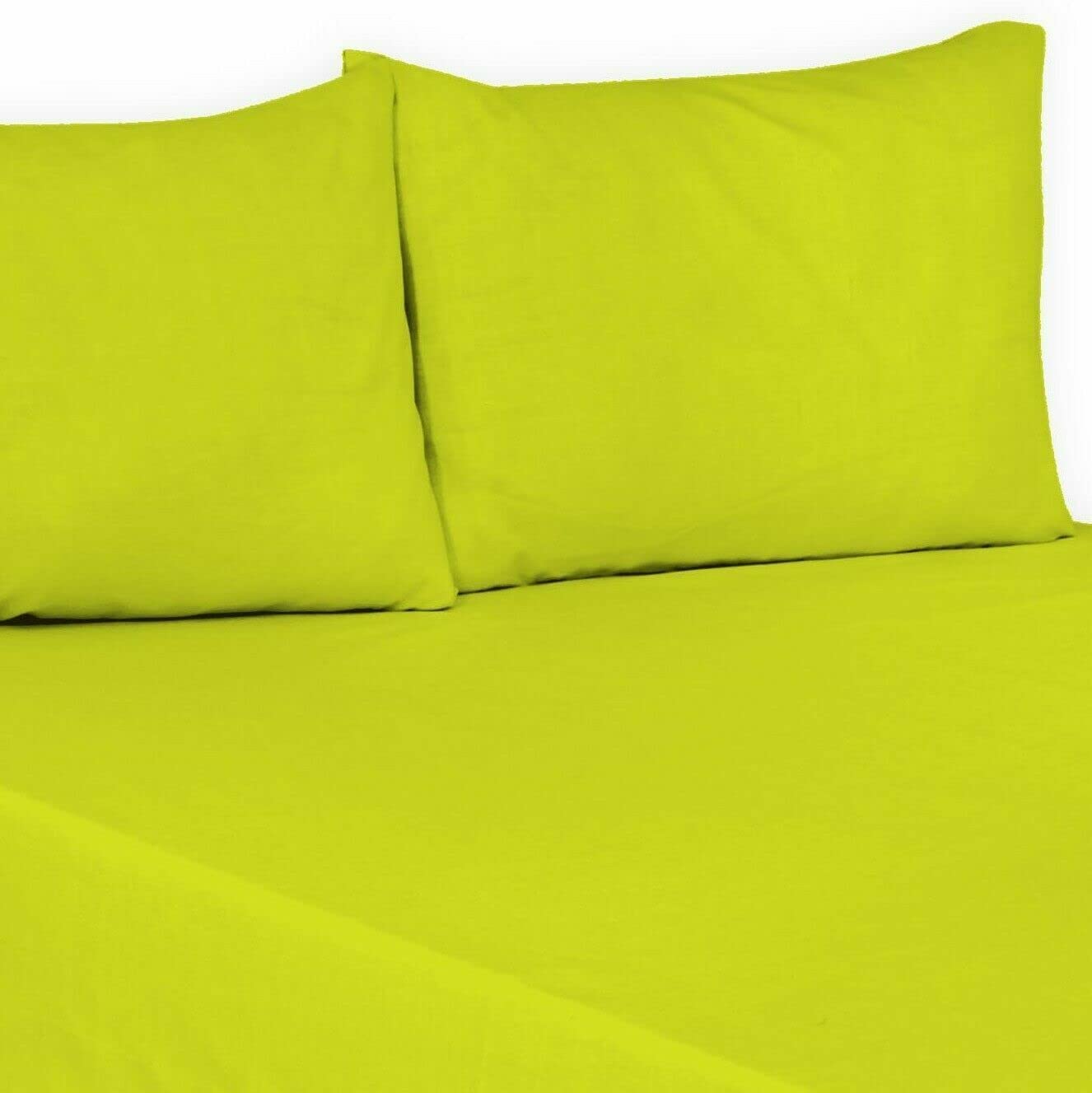 Flat Sheet Plain Dyed Polycotton Bedsheet Super Soft Easy-Care Bedlinen Non-iron Flat Sheets/Top Sheets in Single-Double-King-Super king (Lime Green, Single)