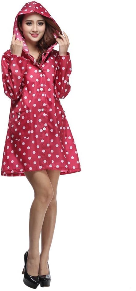 Women's Midi Hooded Waterproof Polka Dot Rain Coat Jacket