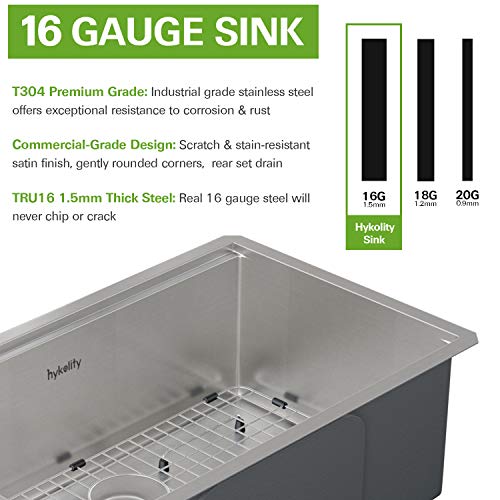 Hykolity 33inch Undermount Workstation Kitchen Sink, 16 Gauge Single