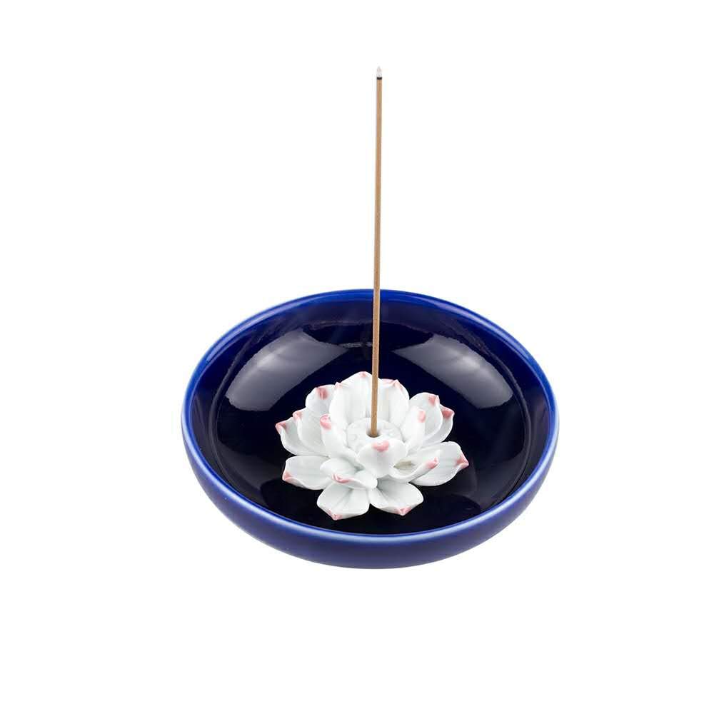 Corciosy Incense Stick Burner Holder-Censer Ceramic Handmade Artistic Lotus Flower Incense Burner Bowl-Buddhist Water Lily Single Hole Incense Ash Catcher Tray IN-013(Style2)
