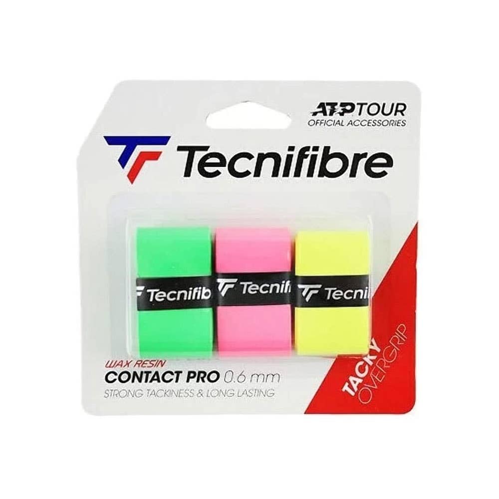 Tecnifibre Contact Pro Tennis Grips Pink/Yellow/Green (3 Grip Pack)