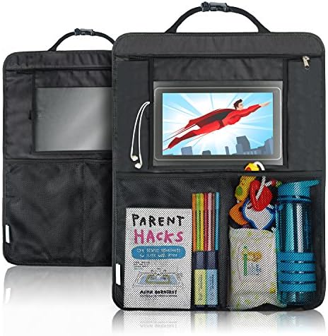 Kick Mat Protector Set of 2 Covers for Back of Car Seat - Entertainment Organizer Pockets for Tablet, Snacks, Toys, Games - Universal Fit - Waterproof