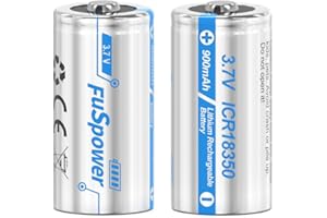 Fuspower 18350 Rechargeable Batteries 900mAh 3.7V ICR 18350 Rechargeable Li-ion Battery for Flashlight, Solar Garden Light (2 Count (Pack of 1))