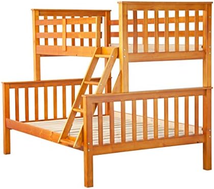 100% Solid Wood Mission Twin Over Full Bunk Bed by Palace Imports, Honey Pine, 26 Slats Included. Optional Drawers, Trundle, Rail Guard Sold Separately. Requires Assembly.