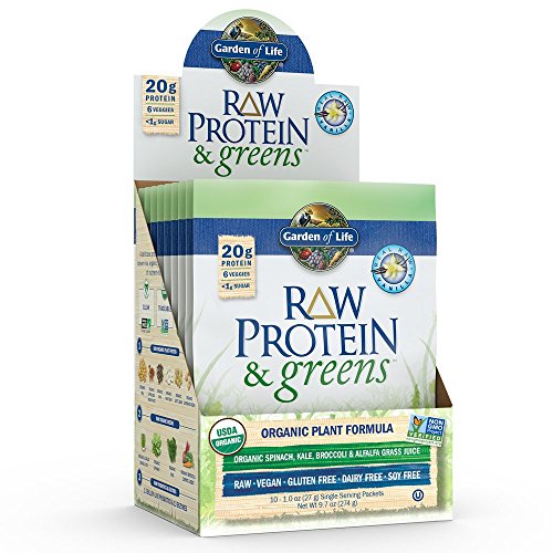Garden of Life Greens and Protein Powder - Organic Raw Protein and Greens with Probiotics/Enzymes, Vegan, Gluten-Free, Vanilla, 10 Count Tray