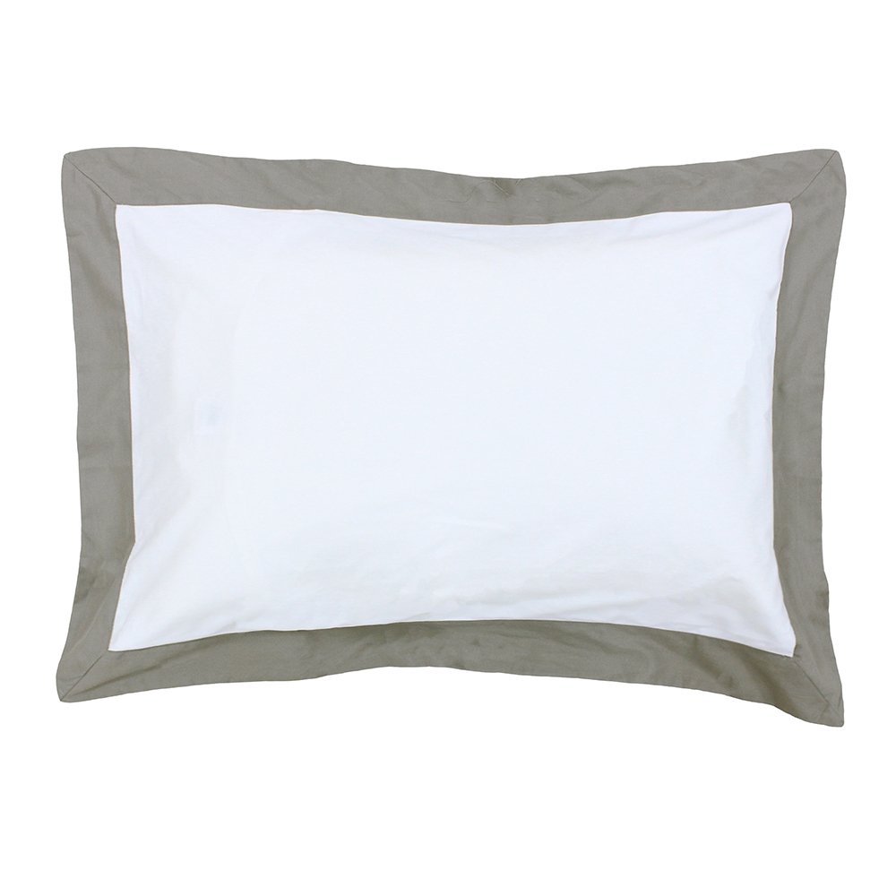 Harvard Oxford Border Pillowcase Plain White Mocha Brown Panel
