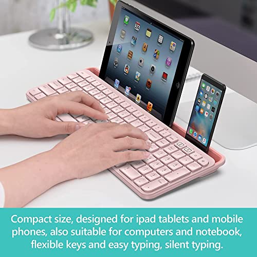 Wireless Bluetooth Keyboard with Number Pad, 2 in 1 Wireless & Bluetooth Gotying Multi-Device Tablet Keyboard for ipad,Phone, iOS, Android, Mac and Windows (Pink)