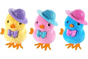 Arcimatto Wind Up Chicken Toy, 3 Pcs Jumping Chick Gag Toys Cute Plush Hopping Chicks Novelty Spring Windup Toys for Kids Toddler Adult Easter Egg Party Favors Christmas Goody Bag Fillers Gifts