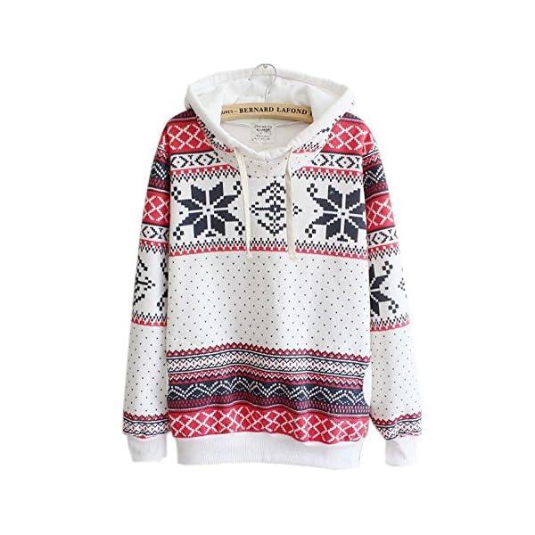 Kollmert Christmas Hooded Tops Women Snowflake Print Sweatshirt Pullover Plus Size - Image 5