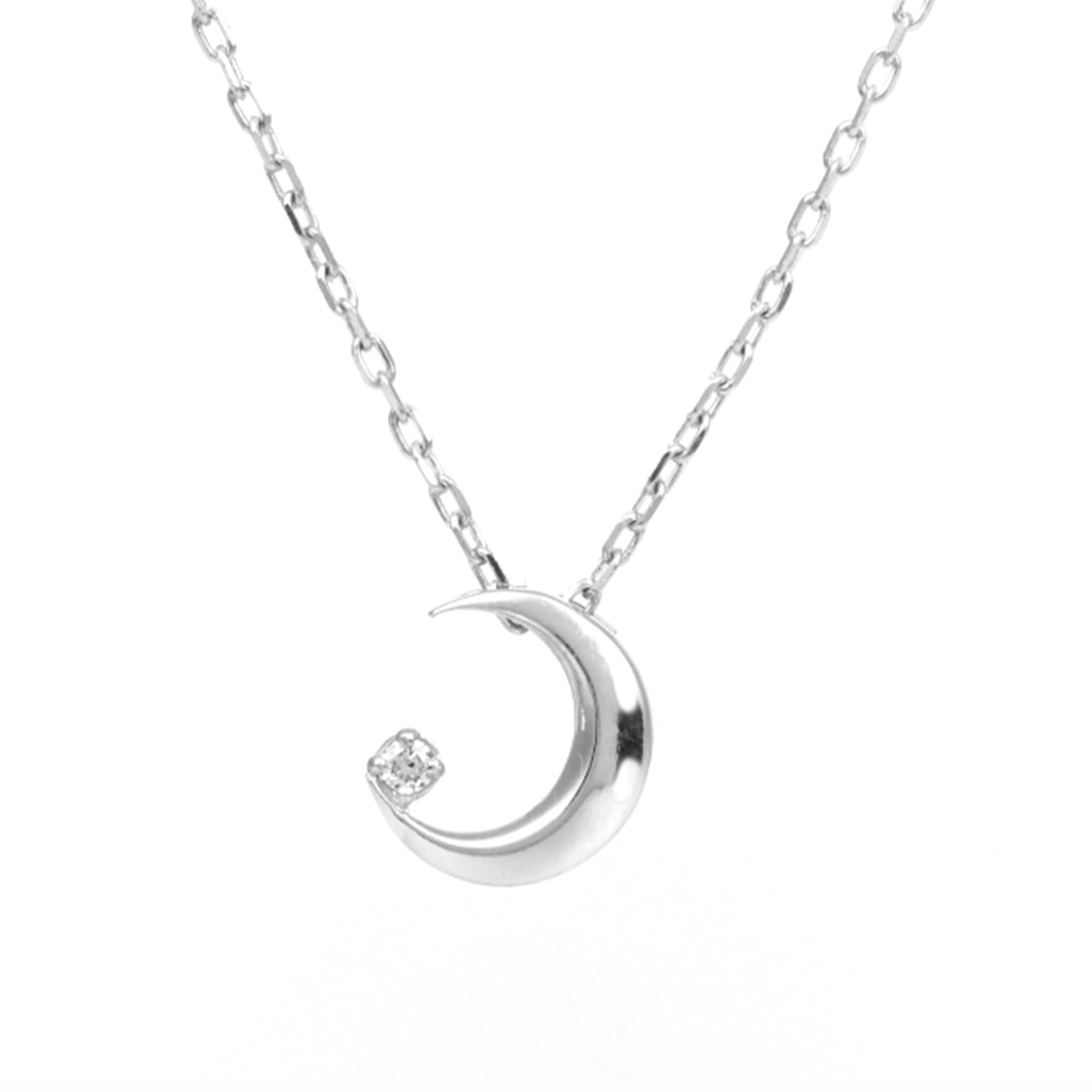 PLUSTER ダイヤモンド ネックレス 一粒 (月 ペンダント) アレルギー対応 シルバー925 プラチナ仕上げ ロジウムコーティング (ギフト ボックス セット) /レディース メンズ ジュエリー アクセサリー 誕生日 クリスマス プレゼント商品画像