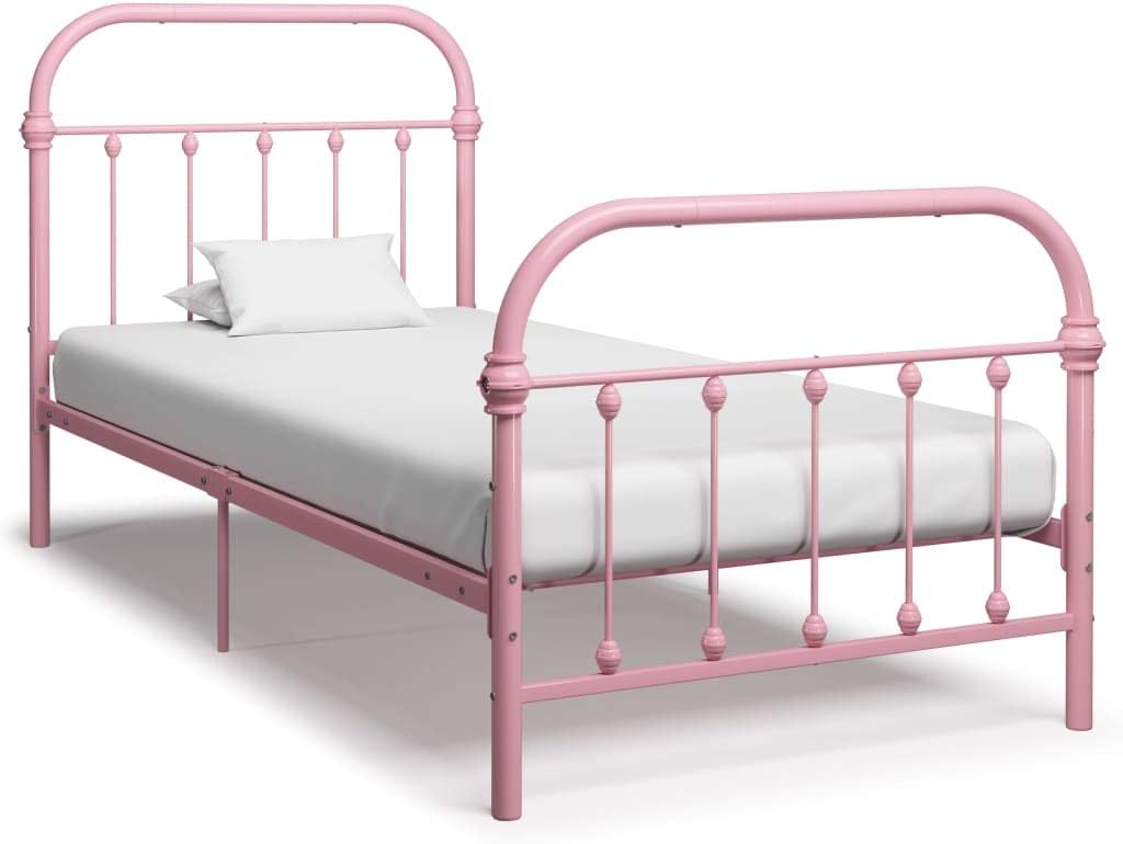 Vidaxl Bed Frame Light Solid Construction Bedroom Furniture Single Bed Elegant And Classic Look Highly Comfortable Pink Metal 100x200cm Amazon Co Uk Kitchen Home