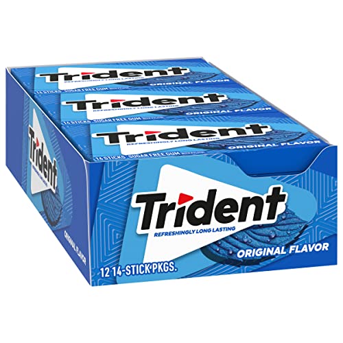 TRIDENT FLAVOR SUGAR FREE GUM PACKS OF 14 PIECES TOTAL PIECES, ORIGINAL, 168 COUNT, (PACK OF 12)