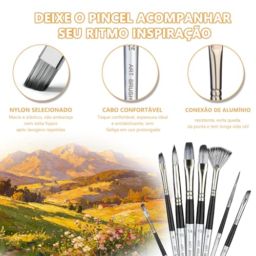 GODREAM Kit Pincel para Pintura em Tela 24 Peças com Estojo Portátil | Kit Pincel para Aquarela, Tinta Guache, Oleo, Acrilica e Artesanato, Presente Criativo para Menino e Menina