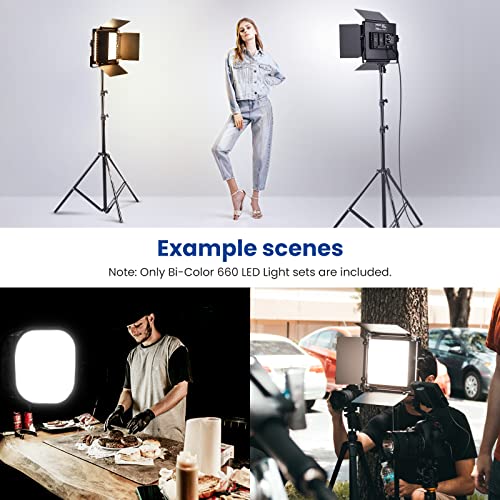 NEEWER 2 Pack BiColor 660 LED Video Luz y Soporte Kit: 3200-5600K CRI 96+ Dimmable Con U Bracket y Barndoor, (2) 75 Inches Soporte Para Fotografía de Estudio, Grabación de Vídeo (Negro)