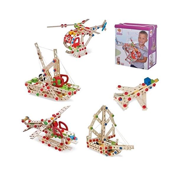 Eichhorn - Constructor Hubschrauber Bausatz – Konstruktionsspielzeug aus Holz, 225 Teile, für Kinder ab 6 Jahren, Verschiedene Bauvarianten, in Box