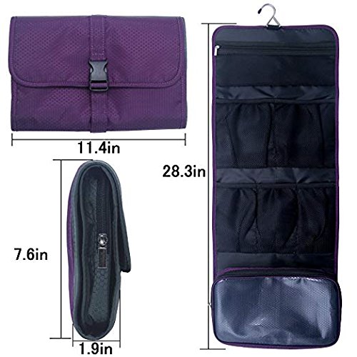 Travel Hanging Toiletry Bag Travel Kit Organizer Cosmetic Makeup Waterproof Wash Bag for Women Girls Travel Case for Bathroom Shower (Purple)