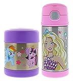 Thermos FUNtainer Vacuum Insulated Stainless Steel 10oz Food Jar & 12oz Water Bottle w/Straw Set - Tasteless and Odorless, BPA Free, Great for Children, Lunchbag, Travel - My Little Pony and Barbie