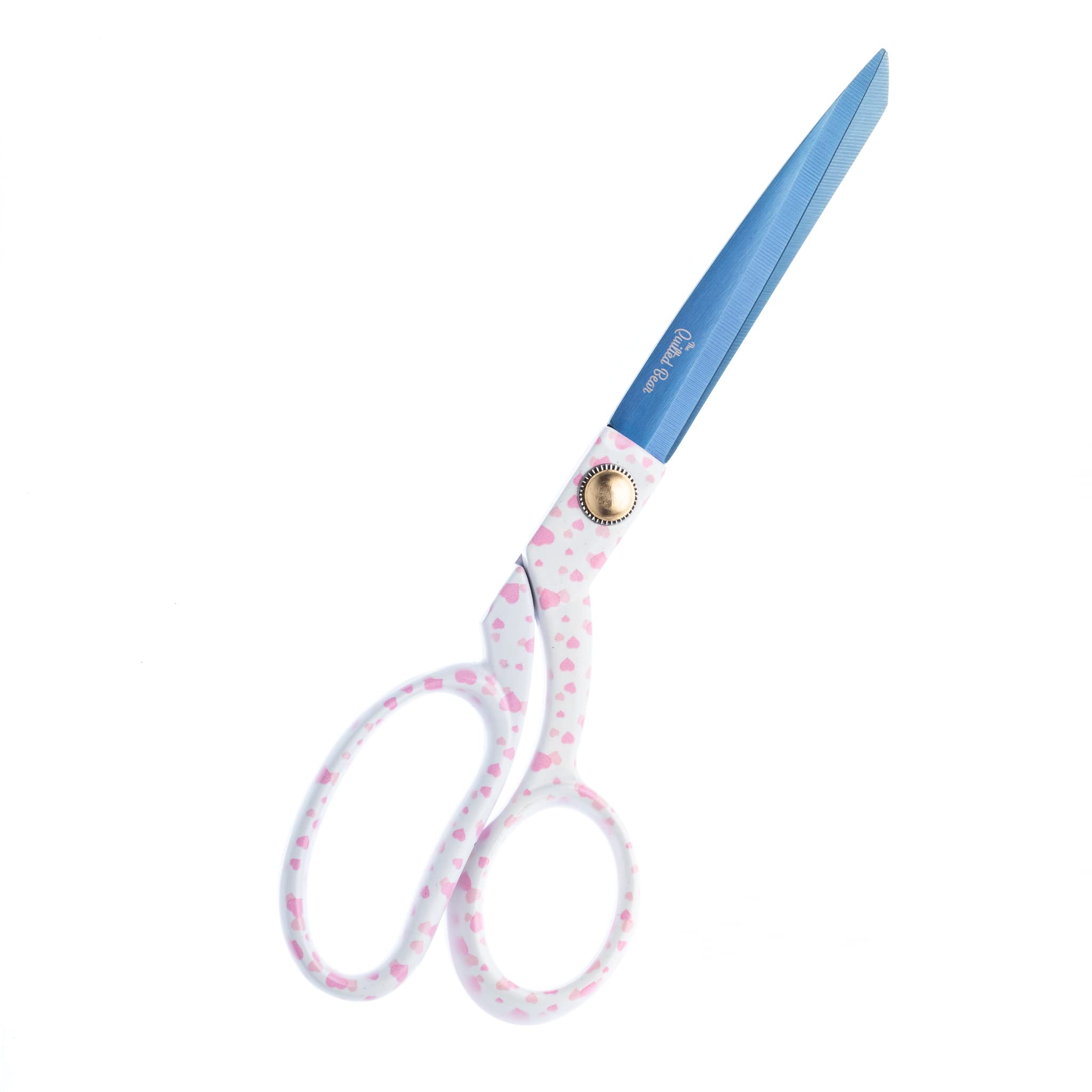 The Quilted Bear Fabric Scissors - 8.5" (21.5cm) Titanium Precision Blade Sharp Heavy Duty Sewing Scissors for Sewing for Fabric, Crafting & Quilting with Multiple Designs Available (Pink Hearts)