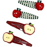 Apple Bow Clips Baby Girls Fruit Hair Pin Apple Hair Clips Baby Fruits Ribbon Bows BBG88 (4 Pcs-Hair Pin)