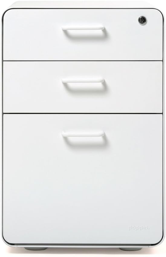 Amazon Com Poppin White Stow 3 Drawer File Cabinet Modern Design Metal Legal Letter Locking Home Kitchen