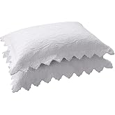 vctops 2-Piece Embroidered Cotton Quilted Pillow Shams Vintage Floral Decorative Pillow Covers Boho Pillow Cases Queen Size, White B