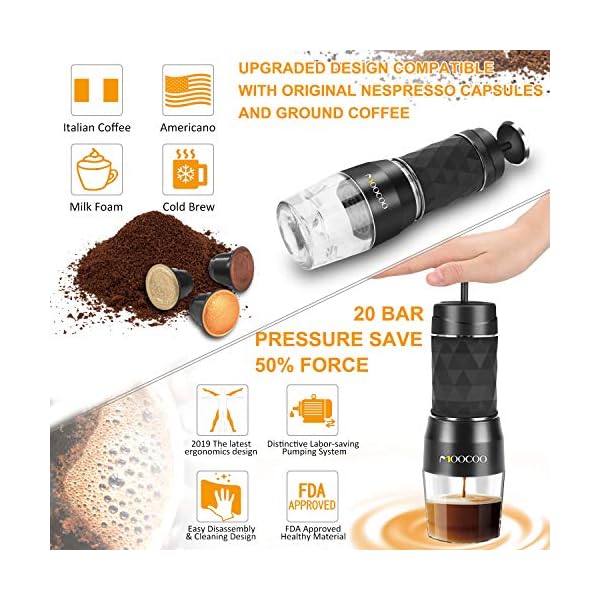 Portable Espresso Machine, Moocoo Manual Espresso Maker, 20 Bar